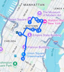 Mapa de la Ruta Midtown Manhattan a Pie