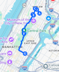 Mapa de la Ruta Uptown Manhattan a Pie