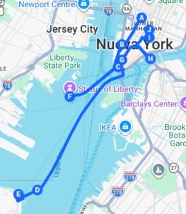 Mapa de la Ruta Downtown Manhattan a Pie